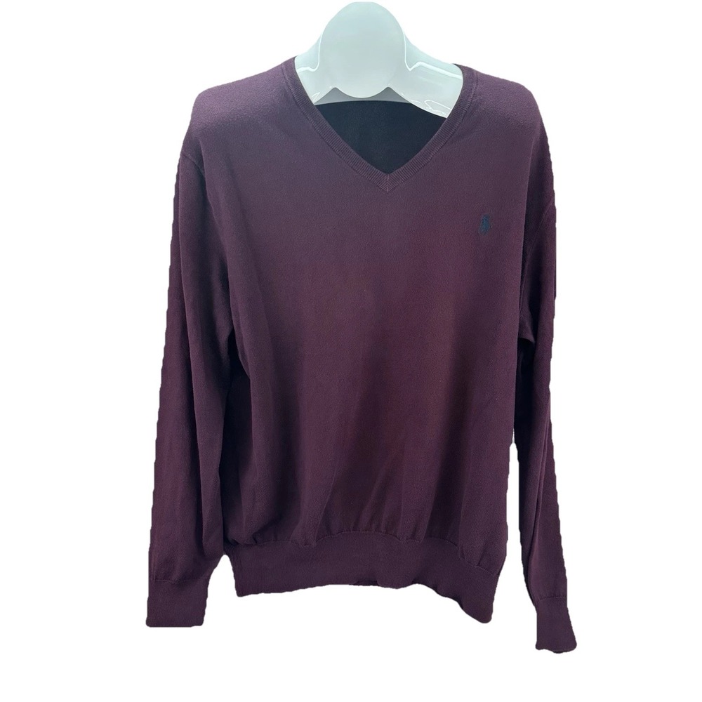 Polo Ralph Lauren Pima Cotton V-Neck Jumper - Oxblood -  Green Horse -Large L